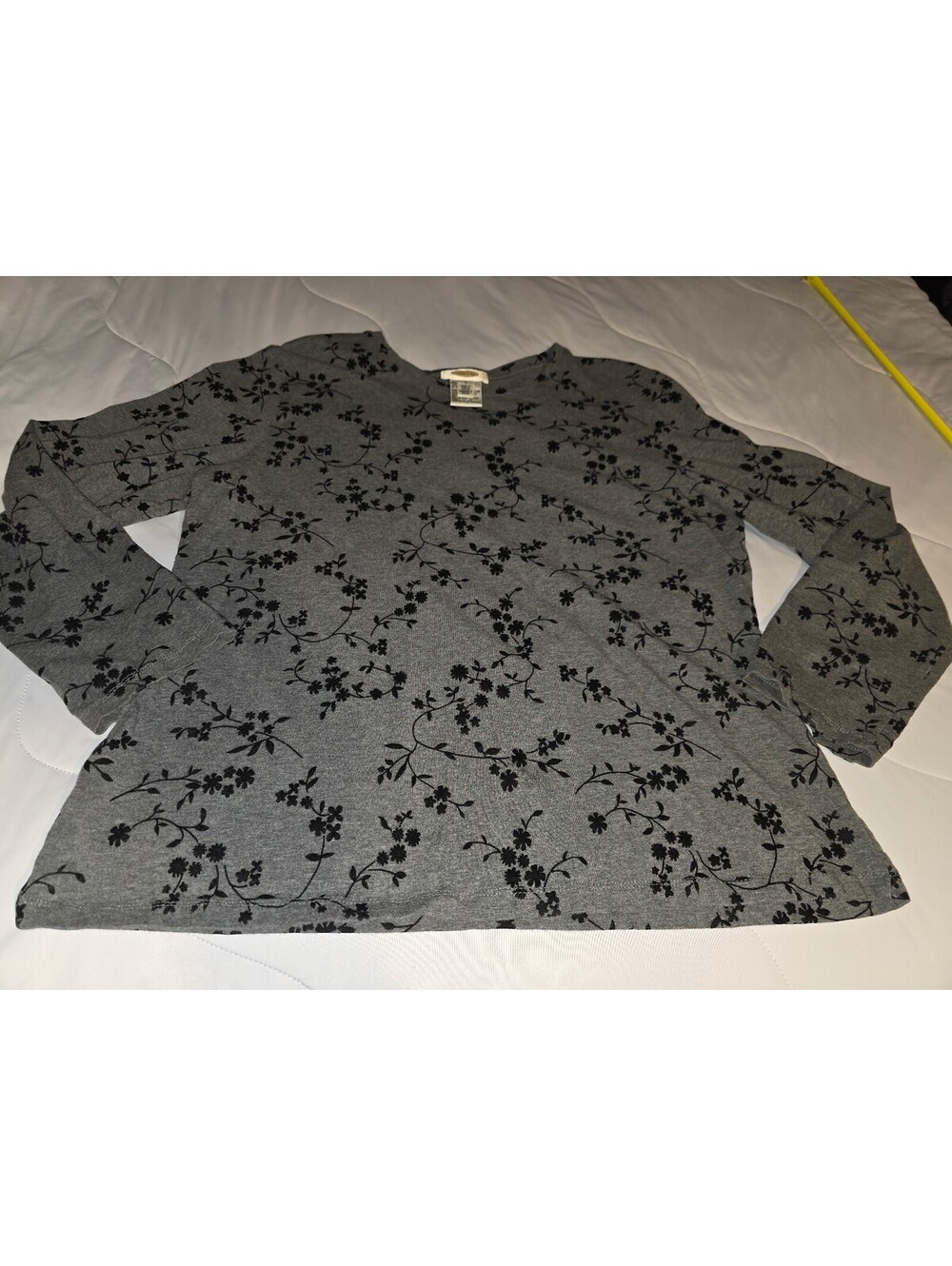 Talbots Cotton Tee Long Sleeve Solid Round Neck - Fall Black and gray   Sz large
